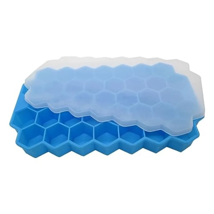 1 Pack Honeycomb ice tray with Cover - Fun Shaped Mold for Freezer, Cocktails - Stackable, BPA and Odor Free - Silicone Blue