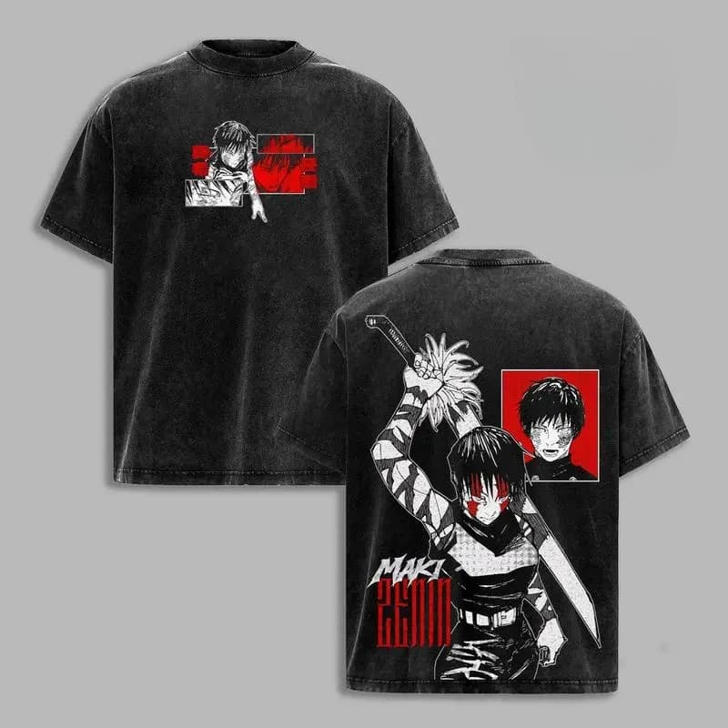 Anime Jujutsu Kaisen Zenin Maki Graphic Tee Men Women Short Sleeve Clothing Washed Cotton Tshirt Casual T-shirt Harajuku T Shirt