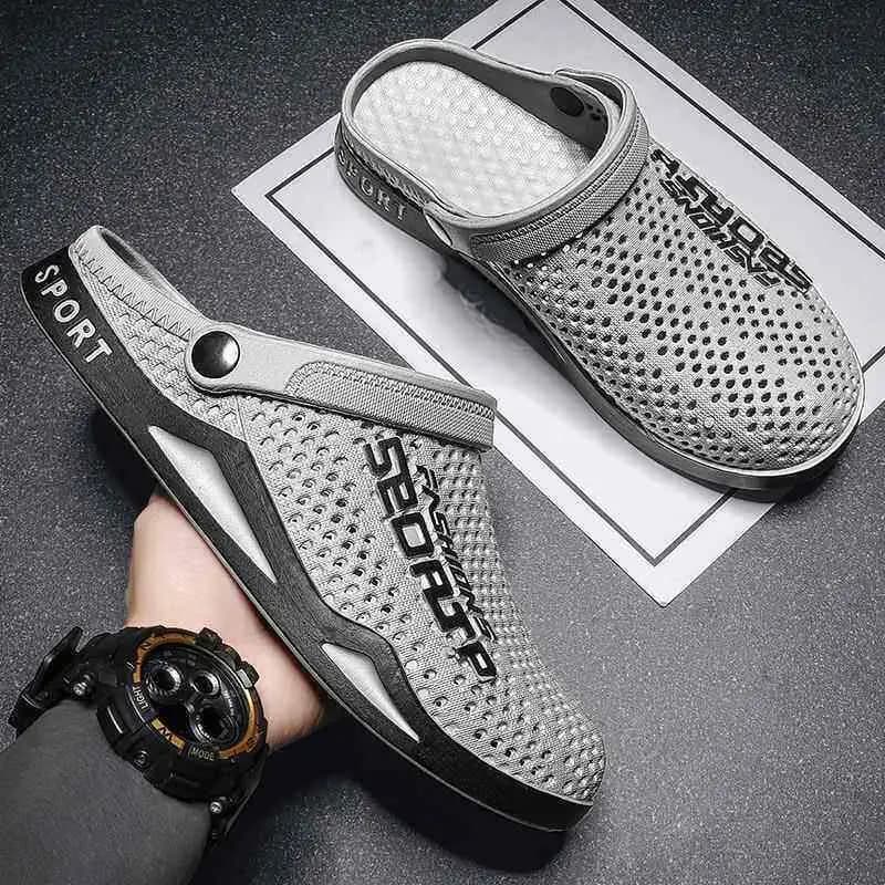 Men's Summer Thin Head Cover Slippers Sports Sandals Beach Shoes Anti-slip Wear-resistant Lightweight Synthetic Leather