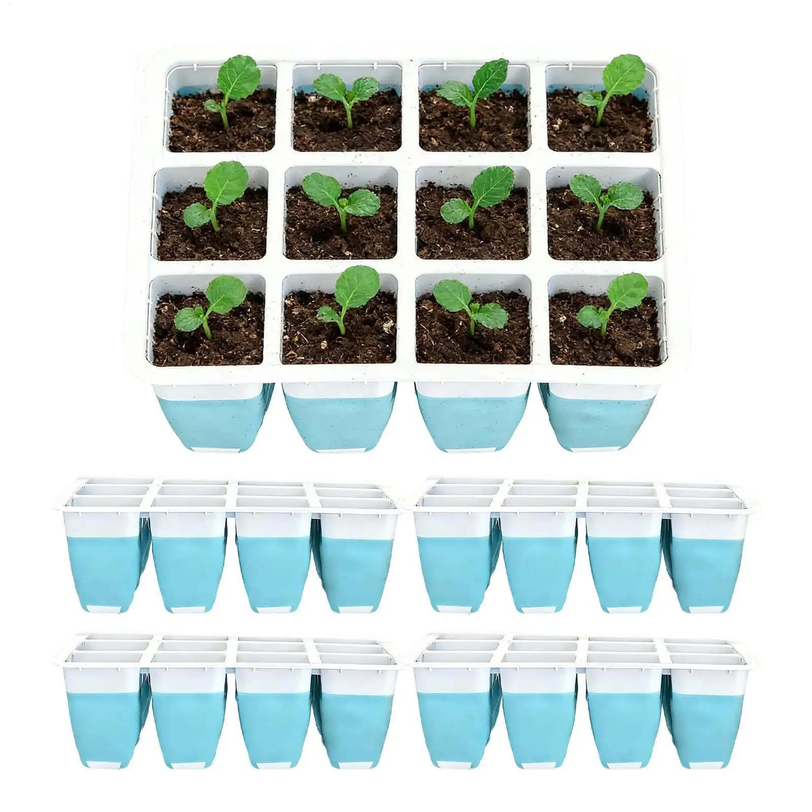 Set di 5 Vassoi in Silicone per Semina con 60 Celle, Kit di Germinazione Riutilizzabile per Piante da Interno