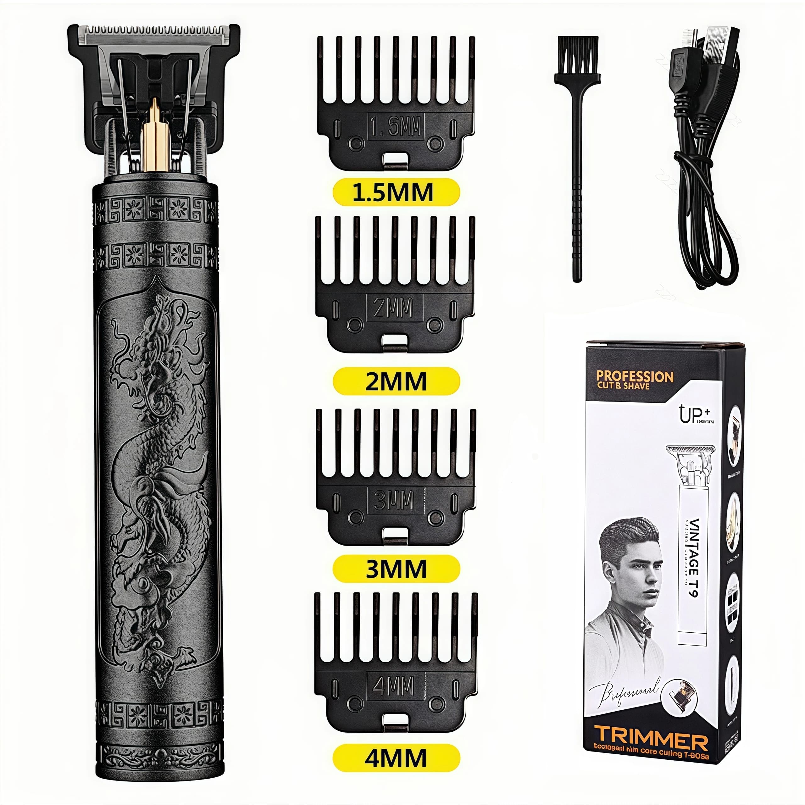 Tagliacapelli elettrico ricaricabile – Trimmer T9 vintage da uomo, rasoio cordless USB, tagliatrice professionale da barbiere