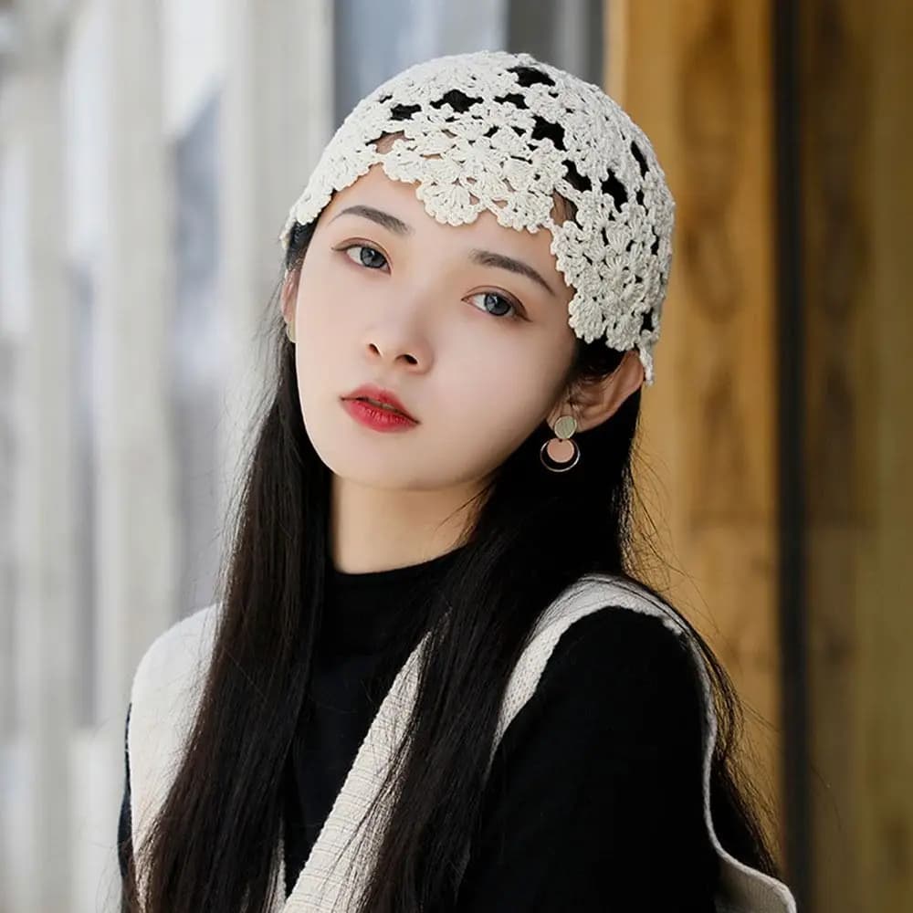 Breathable Hollowed Out Knitted Hat Flowers Summer Beret Cap Casual Fashion Sun Visor Women