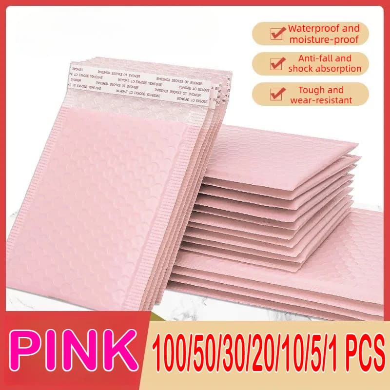 100/1 PCS Pink Poly Bubble Mailers Padded Envelopes Self Seal Padded Envelopes Gift Bags Packaging Envelope School Supplies