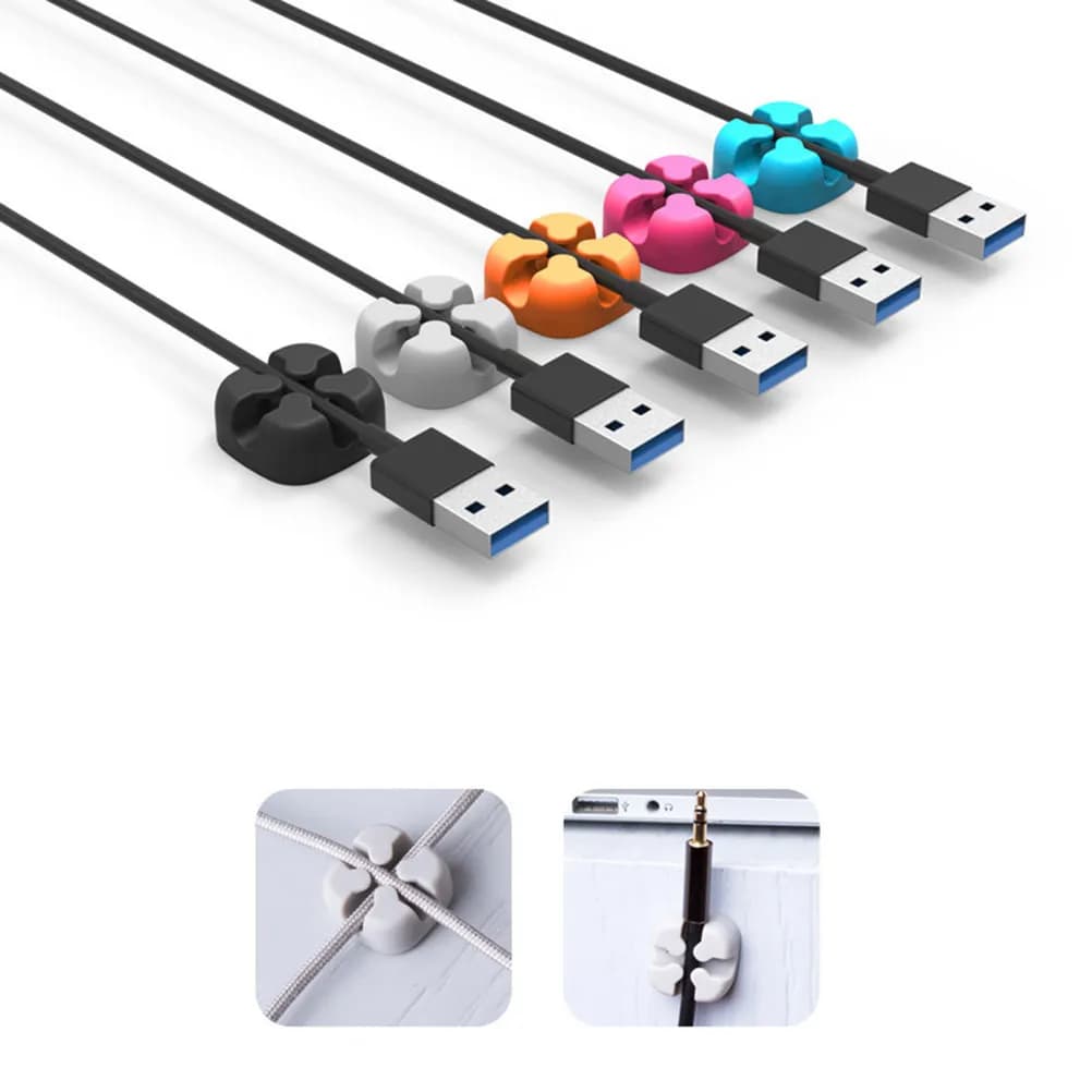 Organizzatore di cavi in silicone a forma di serpentina da 5 pezzi per la gestione di cavi di alimentazione USB, audio e cuffie da scrivania