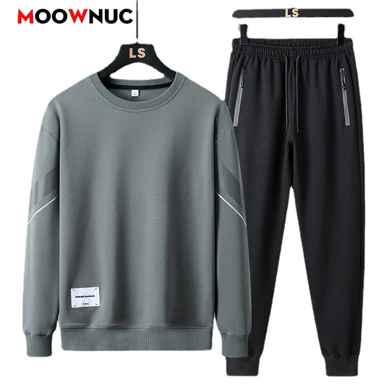 Men's Casual Sports Dress 2 Pieces, Fashion Streetwear Dress with Sweatshirt and Pants, Camping and Beach Clothing, New for Spring and Autumn