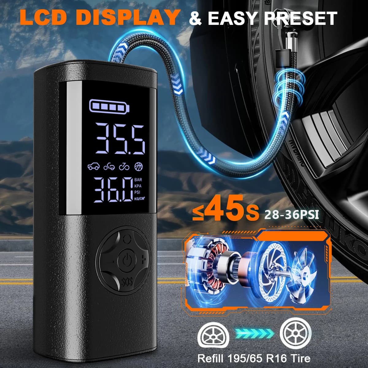 150PSI Wireless Car Tire Inflator Car Air Compressor Electric Tire Inflator Pump For Bicycle Motorcy Automotor Ball Inflator