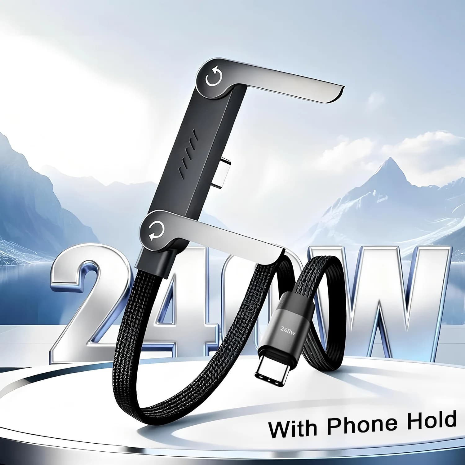 Quick Charging Cable PD 240W with Foldable Support, Type-C Data Cable and Phone/Tablet 2-in-1 Support