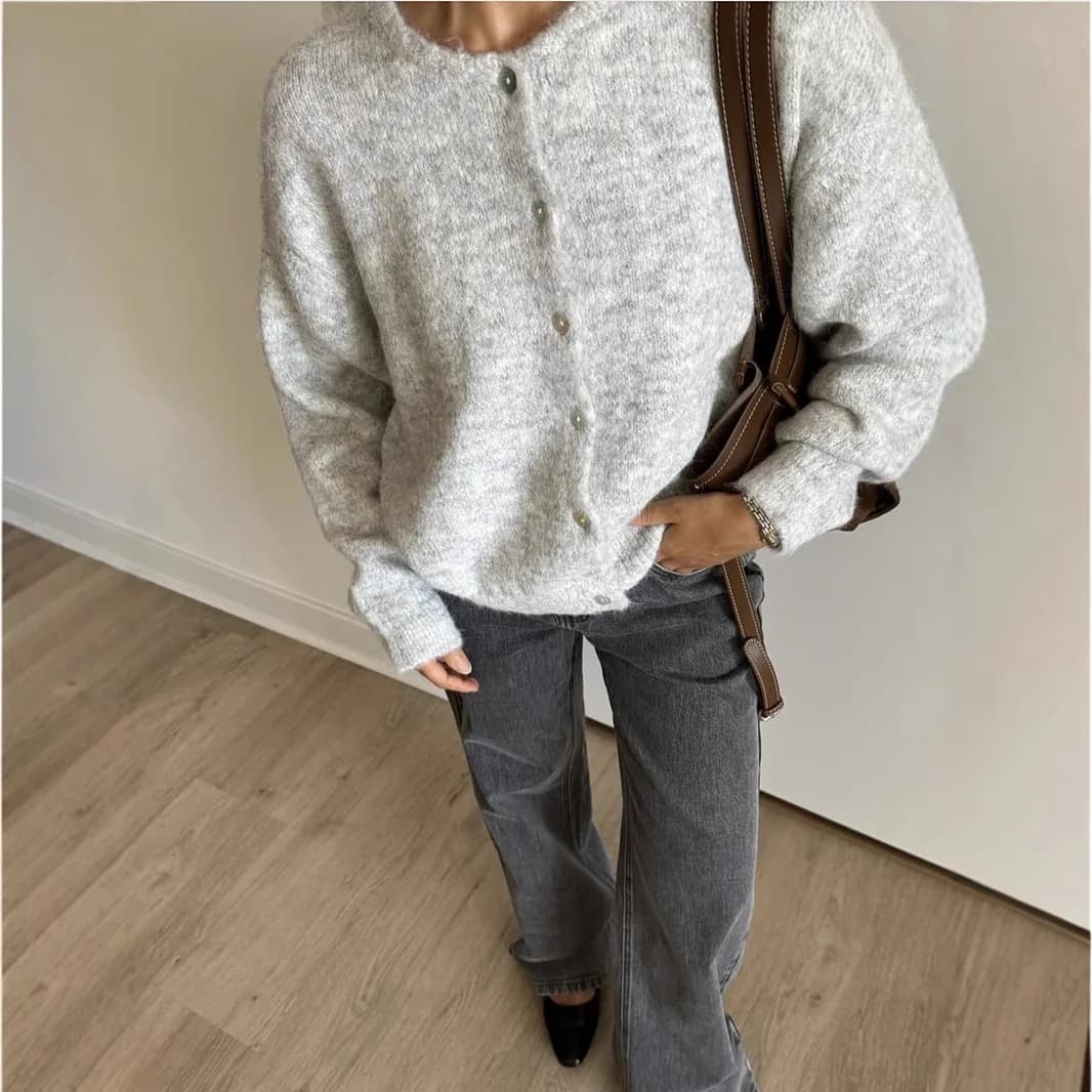 Cardigan Women Knitting Coat Sweater Knitted Jacket Single Breasted Round Collar Autumn Winter Vintage Knitwear Outerwear