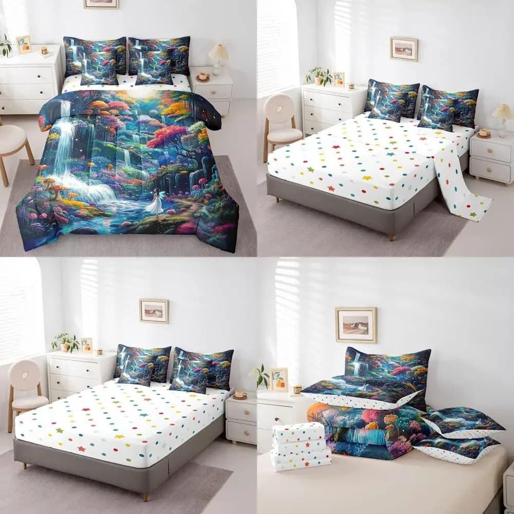 Set di Biancheria da Letto 7 Pezzi per Letto Queen Size: Piumino, Lenzuola, Federe e Copricuscini per Letto Magico per Bambini in un Unico Pacchetto