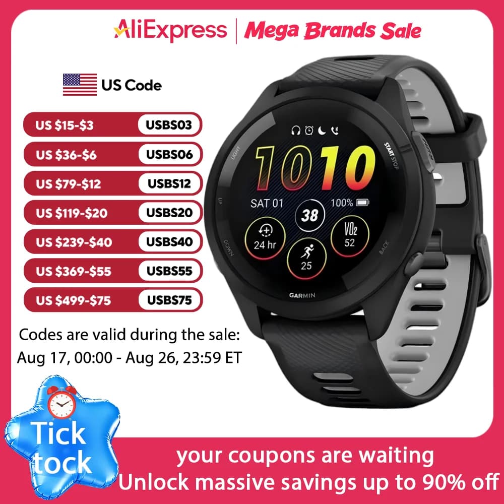 Garmin Forerunner 265 GPS 46mm Smartwatch 1.3" AMOLED Touchscreen Display Heart Rate Monitoring Training Metric Message Notice