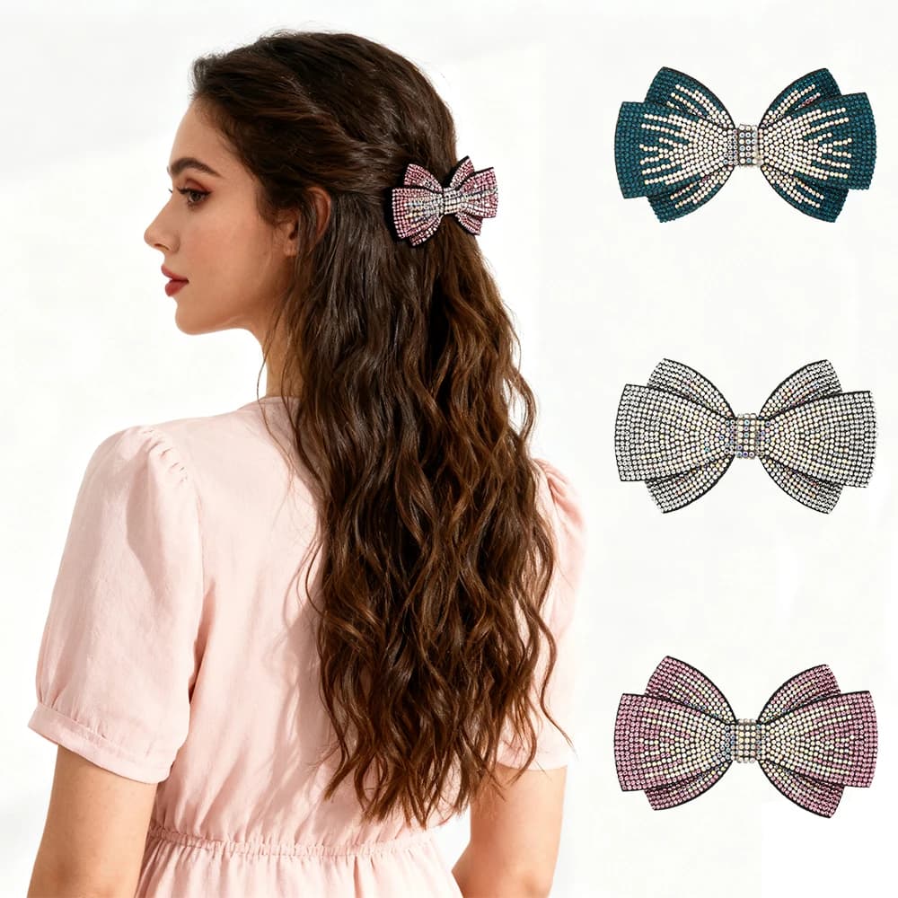 3 pieces double layer rhinestone bow tie duck hair clips for hair crystal headdress Valentine's Day hair accessories girl festival gift