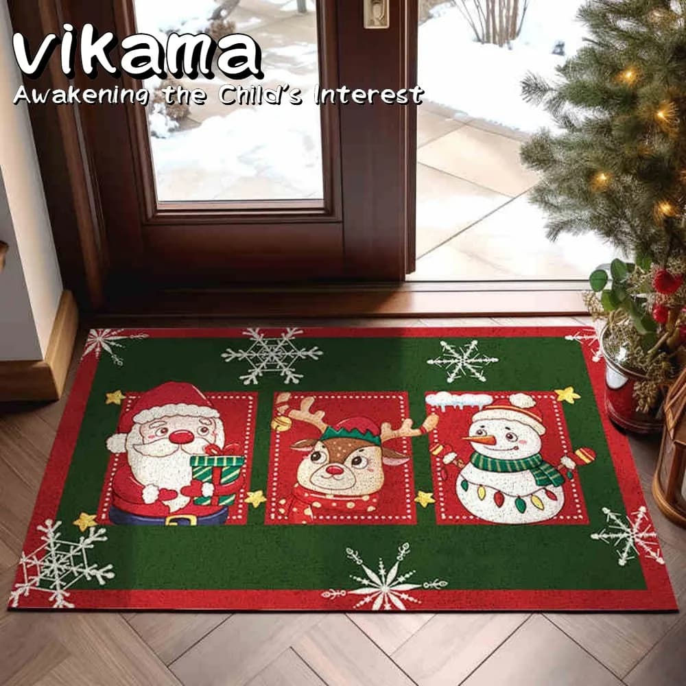 VIKAMA Tappetino natalizio antiscivolo Ideale per l'ingresso di casa, i portici e i centro commerciale aggiunge un tappeto festivo per decorazioni natalizie