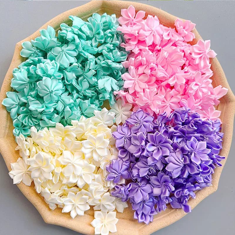 40 pezzi di raso 3D petalo pieghettato fiore petalo fiore nastro per fermaglio per capelli fai da te, abbigliamento, borsa, scarpa, toppa decorazione cappello