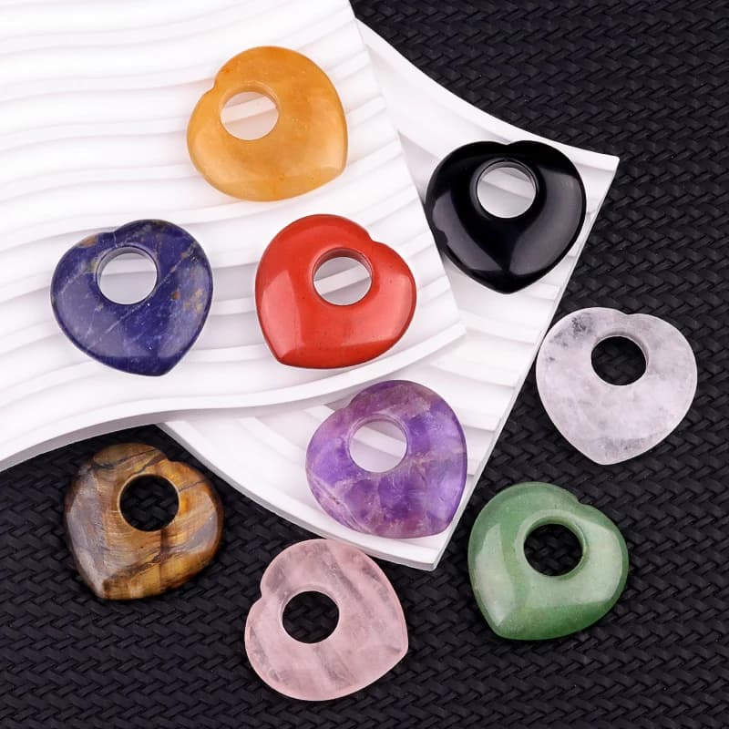 Perline a cuore in pietra naturale con foro grande da 40 mm, 1 pezzo, per collane fai da te, ciondoli, braccialetti, creazione di gioielli, accessori e forniture per artigianato.