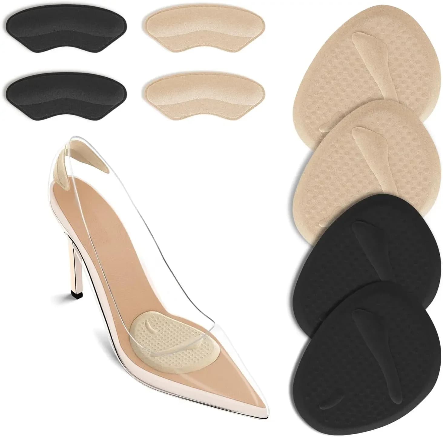 2 Sets Heel Pads, Ball of Foot Cushions, Metatarsal Pads,shoe inserts for women,All Day Foot Pain Relief, Extra Comfort, No More Soreness(Beige&Black)