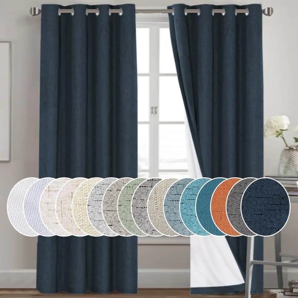Dark Linen Curtains Testurized for Bedroom & Living, Thermal Insulation for Energy Saving, Blue Navy 52x84 Inches