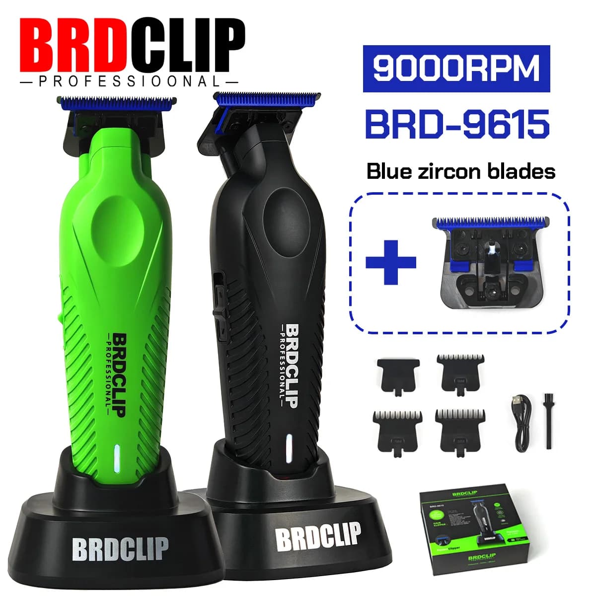 BRDCLIP BRD9615 9000PRM Professional Men's Hair Trimmer Barber Finish Electric Clipper DLC Blue Blade Hair Cutting Machine