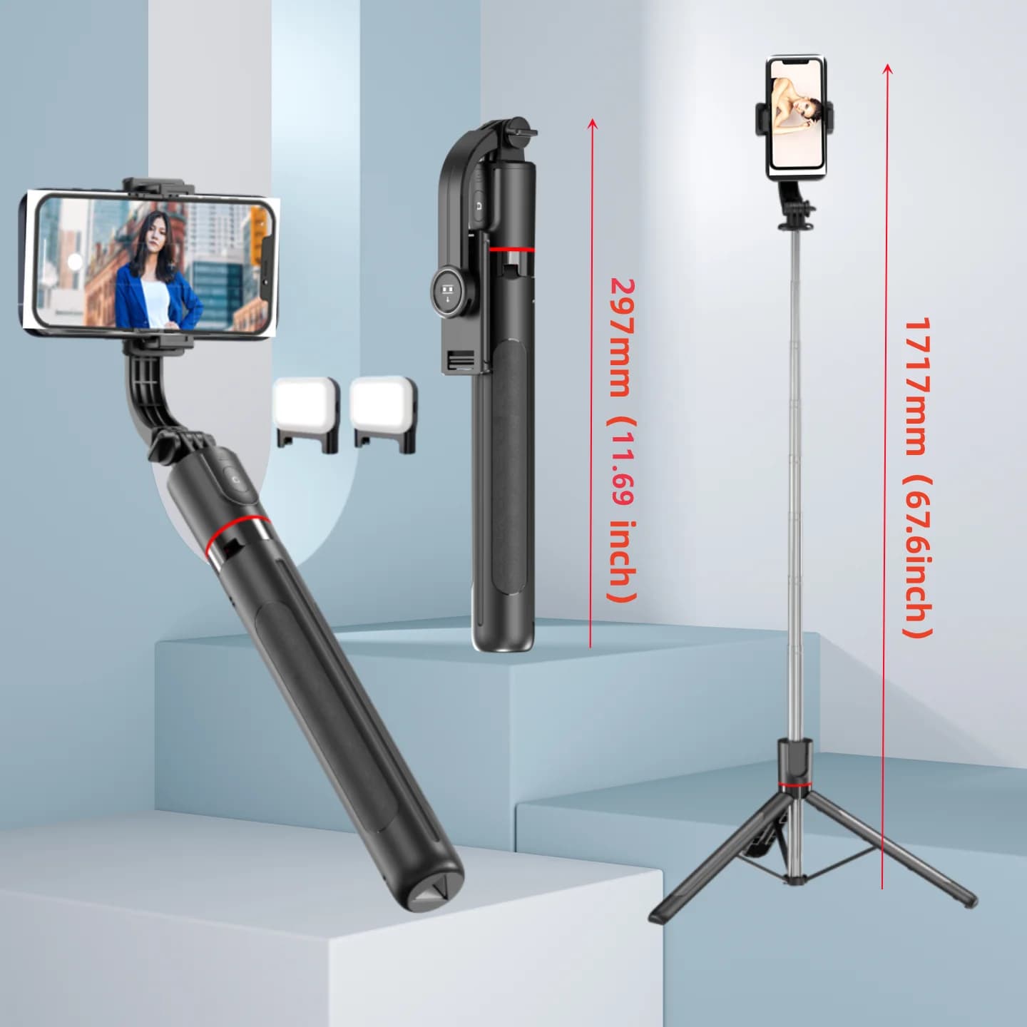 Treppiede per selfie stick Roreta estensibile con supporto per smartphone portatile remoto senza fili Bluetooth leggero per telefono iOS Android