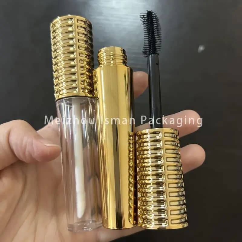 50 pz Riutilizzabile Unico Oro Lip Smaltato Tubo Trasparente Lipgloss Confezione contenitore mascara Con Pennello 6 ml 13 ml
