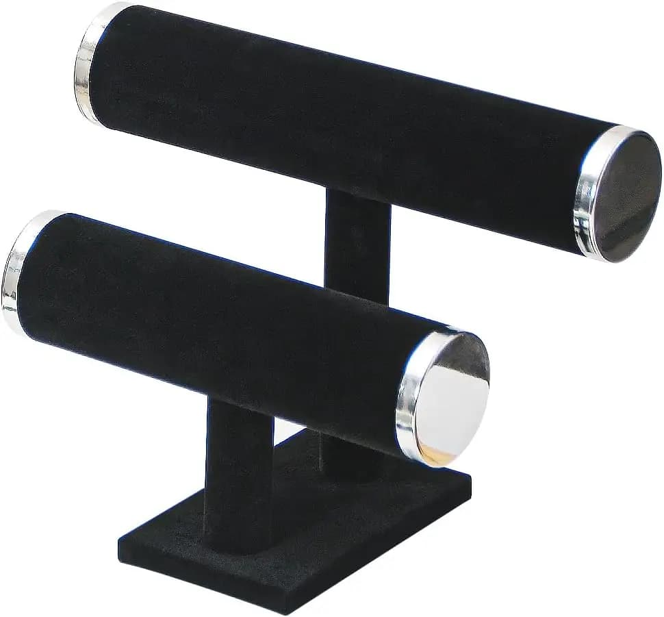 Espositore a 2 livelli in velluto per bracciali, porta orologi e gioielli, per casa o negozio, nero