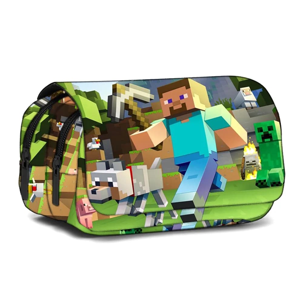 Anime Pixel Style Cartoon Double-Layer Pencil Case Large Capacity School Pencil Bag Toy Gift Creative Model