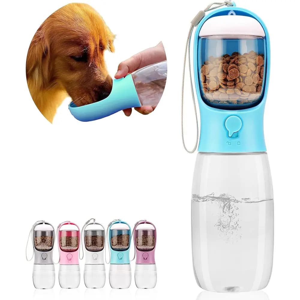 Dog Water Bottle with Food Container, Portable Leak Proof Pet Water Dispenser for Walking Hiking Travel, Puppy Essentials Access