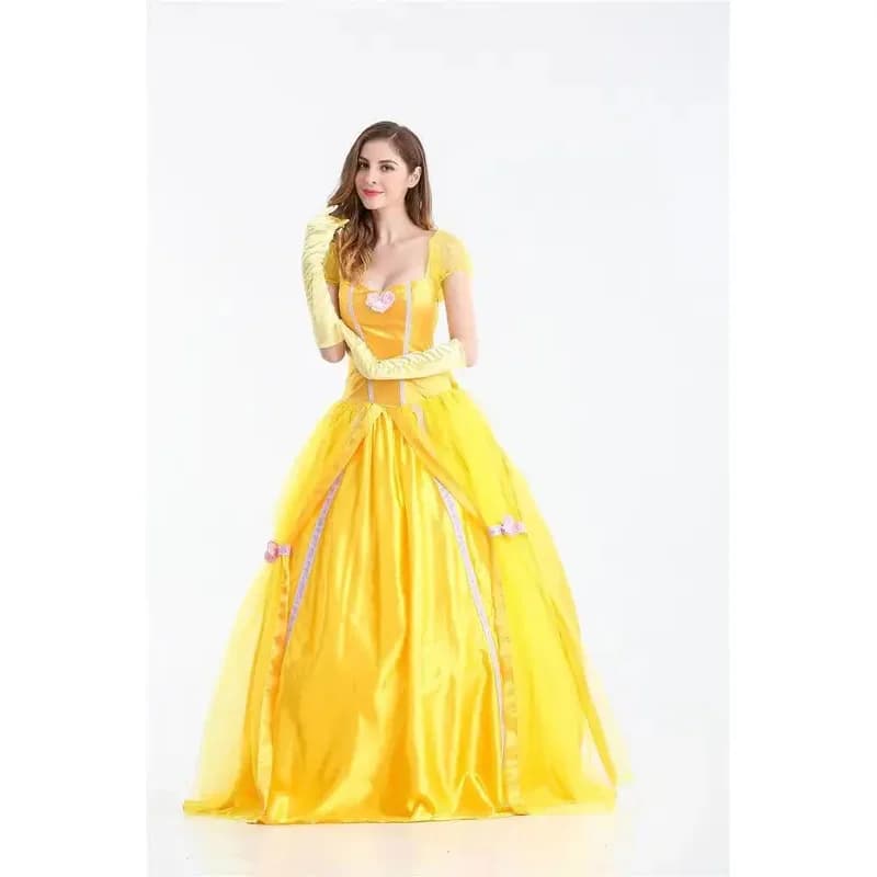 Film La Bella e la Bestia Giallo Belle Principessa Adulto Fancy Ball Natale Halloween Dress Costume Cosplay;3,v'5.t;8,