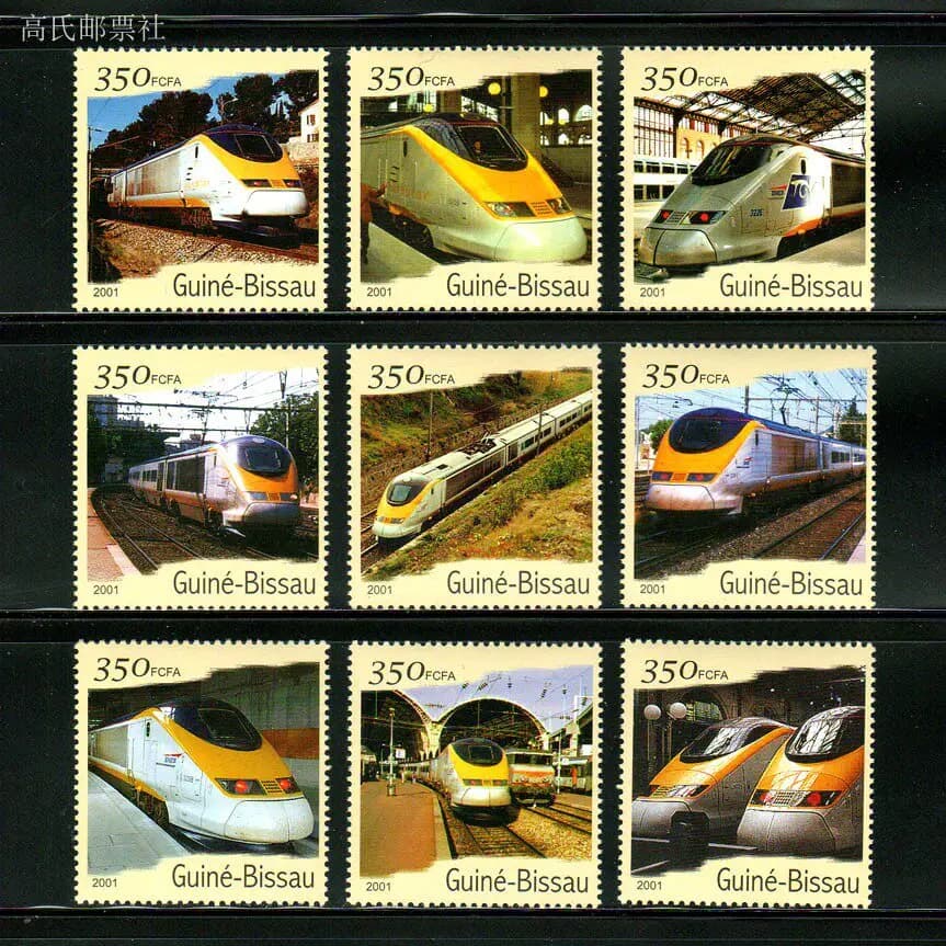 Guinea-bissau Post Stamps Postage Y2001 Eurostar High Speed Train Set 9 New Collectible Postage Stamps Material For Scrapbooking