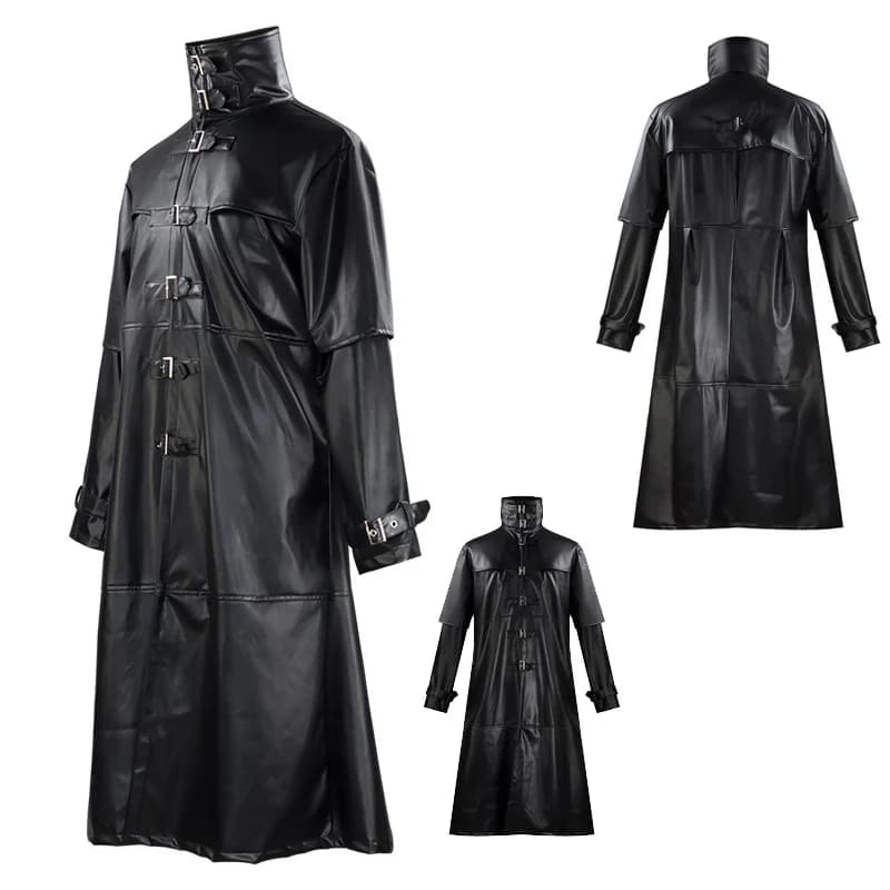 Men Plague Doctor Cosplay Costume Medieval Vintage Long PU Leather Coat Snap Button Gothic Steampunk Overcoat for Halloween