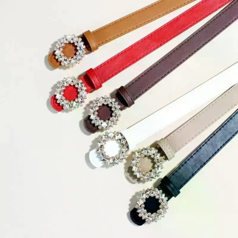 Women's Fashion Versatile Trend Decorative Suit PUThin Belt Rhinestone Leather Style Jeans Belt Simple Decorative Belt