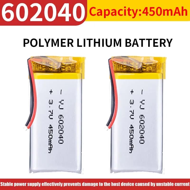 3.7V 450mAh 602040 Batteria ricaricabile ai polimeri di litio LiPo per auricolare Bluetooth Strumento di bellezza Selfie Stick Spruzzatore