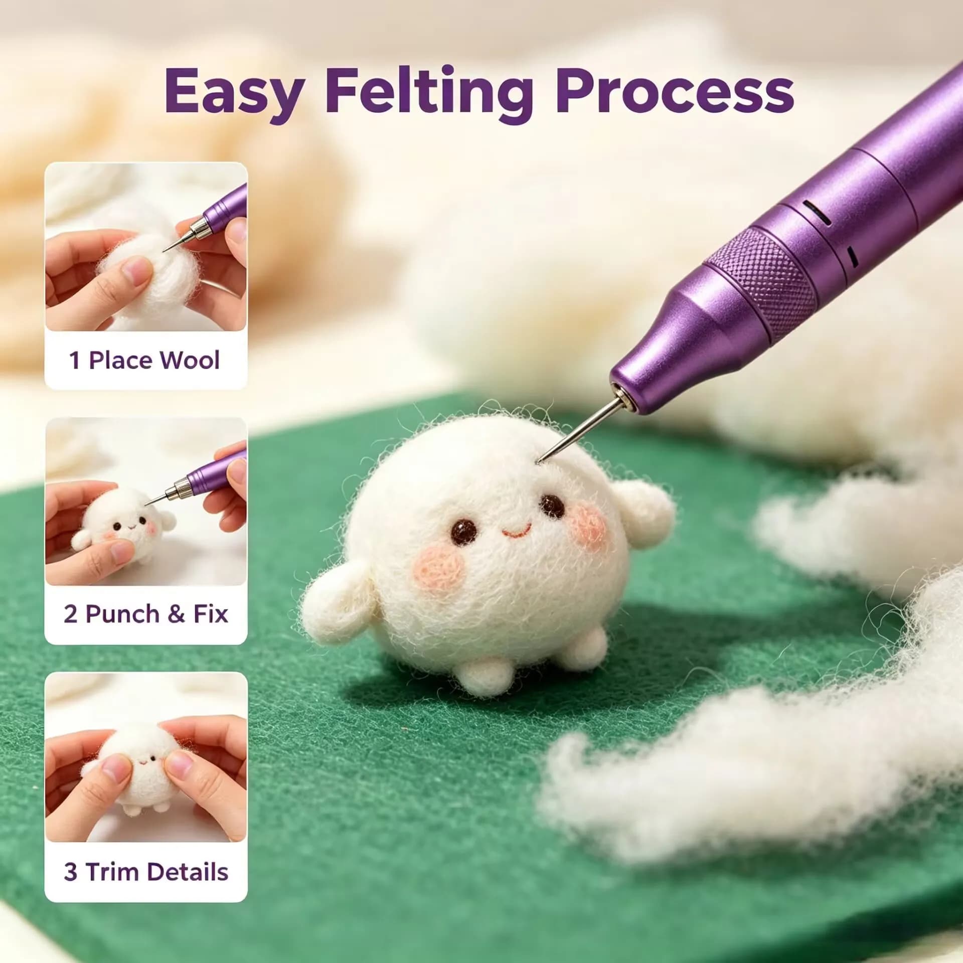 Felting Needle Tool, Portable Single Needle Wool Punch Pen, Flocking Detail Applicator for Stuffed Animals and Ornaments