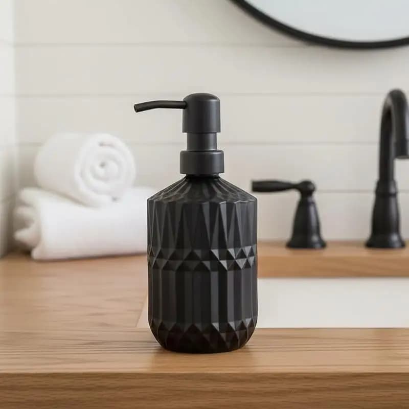 400ml Capacity Leak-Proof Glass Hand Soap Dispenser With Diamond Textured And Rustproof Pump For Bathroom Kitchen Countertop