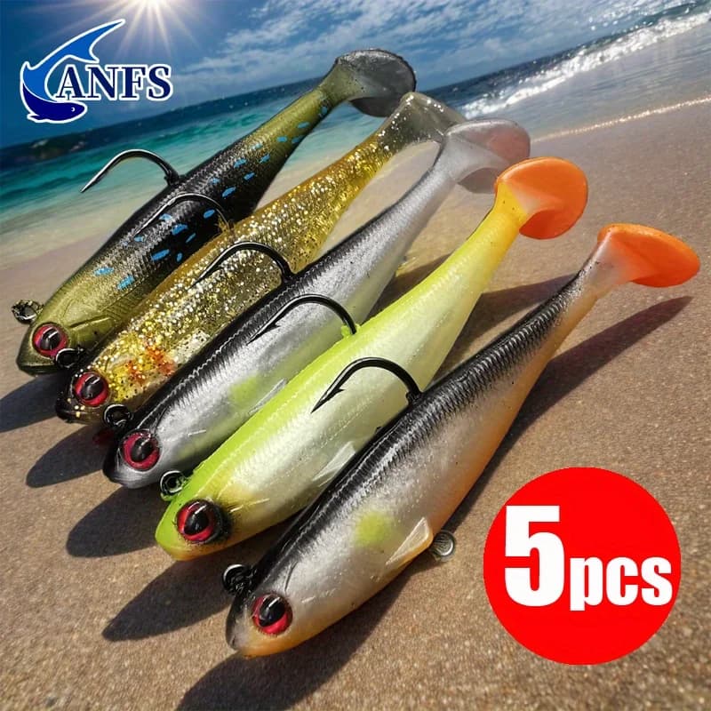 ANFS 5pcs Soft Fishing Lure Set Soft Swimbait per Bass Fishing Premium Fishing Bait per Pesca d'acqua dolce in acqua salata
