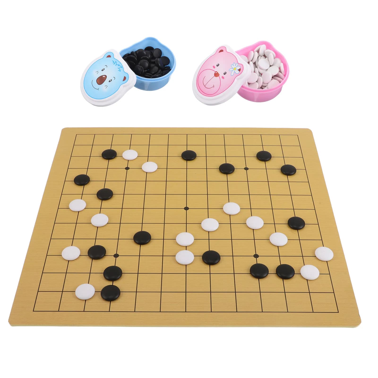 Set da Gioco Go per Bambini, Tavola Bifacciale 9x9 e 13x13, Design con Orso Carino, Gioco da Viaggio Portatile per Famiglia