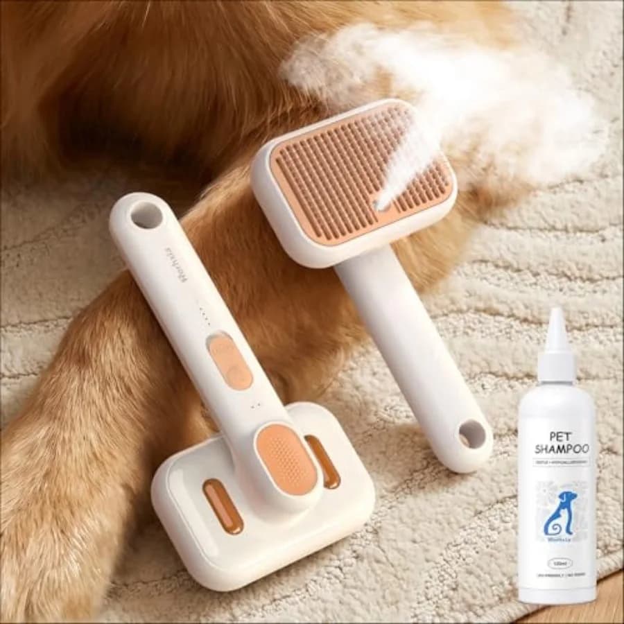 Spazzola a Vapore per Cani per la Rimozione del Pelo [Delicata sulla Pelle, Autopulente, 1*Shampoo, Impermeabile IPX7] Strumento Professionale per la Toelettatura di Cani e Gatti