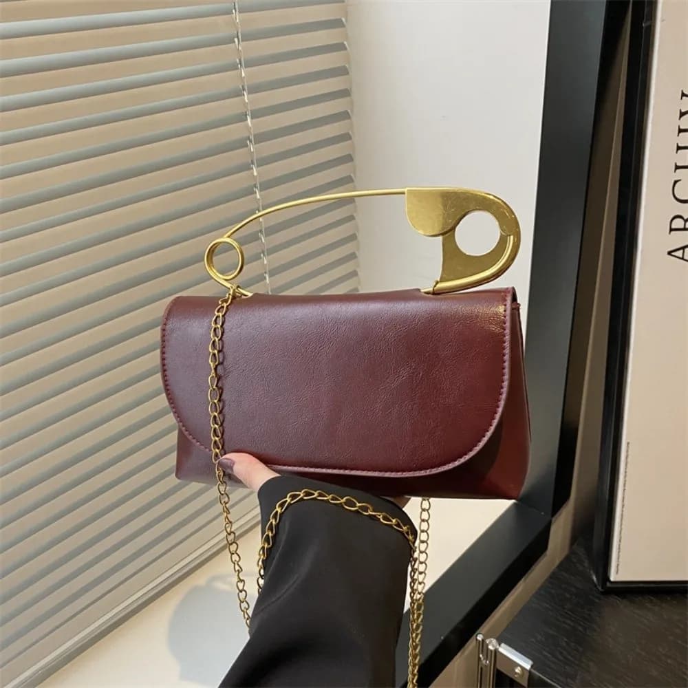 New PU Paper Clip Handbag Vintage Style Small Square Shoulder Messenger Bag Versatile Personality Crossbody Bag Dinner Occasion