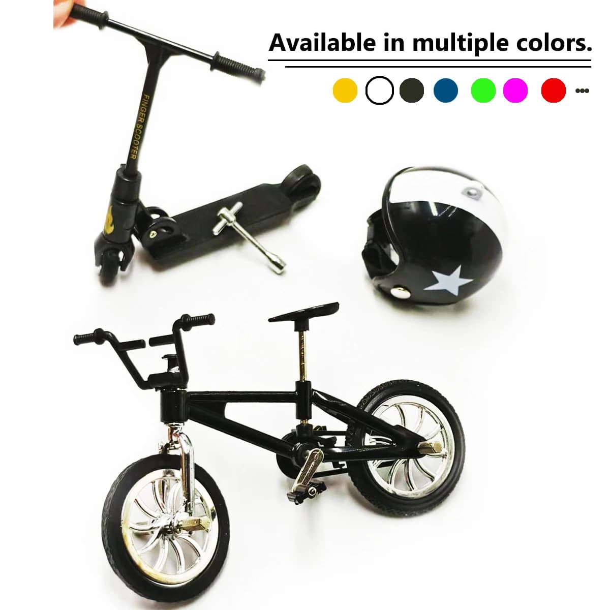 1:12 Miniature Bicycle Scooter Set Dollhouse Mini Bike Helmet Repair Tool DIY Diorama Accessories