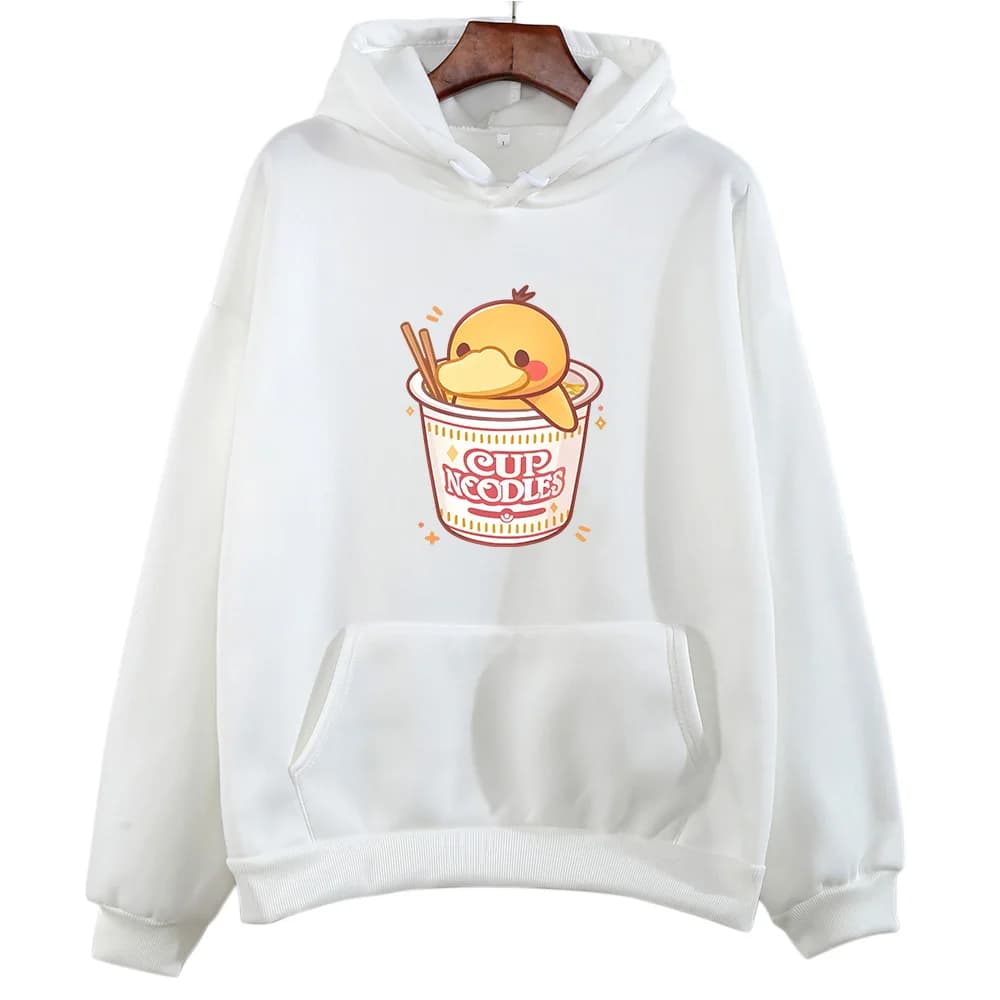PPsyduck in Cup Funny Graphic Hoodie Cute Anime Print Clothes Women Fleece Causal Sweatshirts Autumn Unisex Long Sleeve Pullover