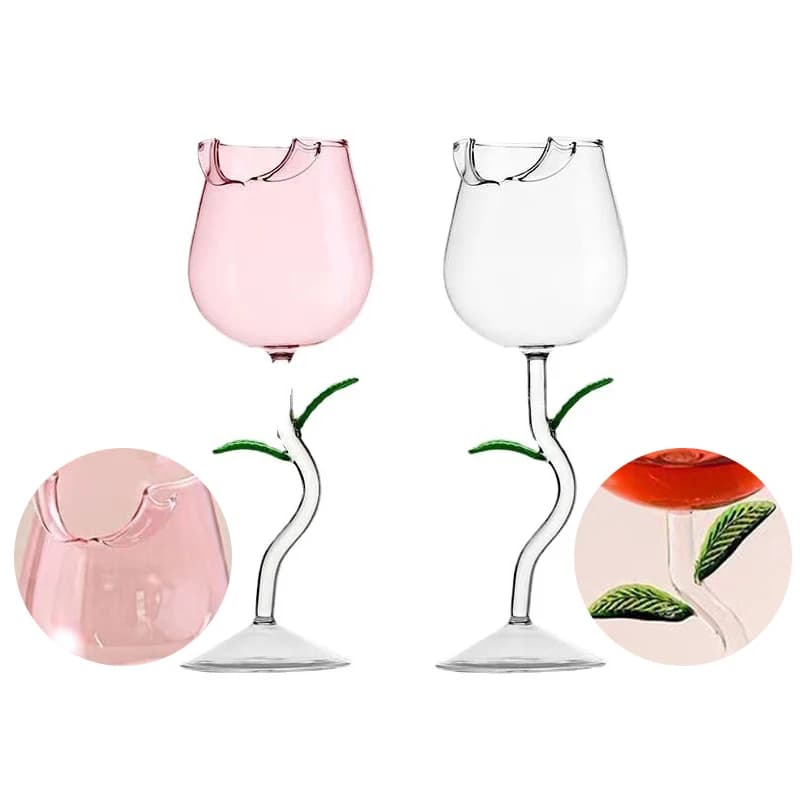Bicchieri da vino rosso a forma di rosa bicchiere da vino a forma di rosa con foglie di rosa colorate 150/400ml calice da vino rosso a forma di rosa tazza da Cocktail