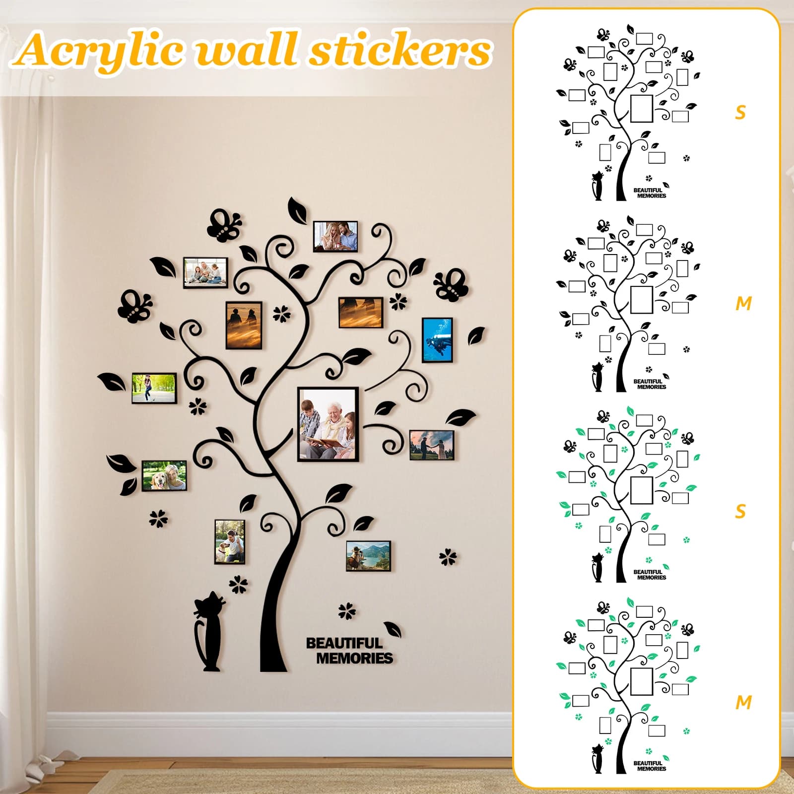 1Pc Cornici per foto Albero Immagine acrilica Decorazione da parete Cornici per foto da parete fai da te Adesivo Albero genealogico Decorazione da parete Immagine decorativa da parete