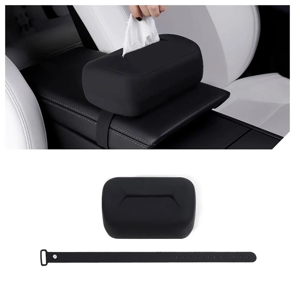 Per Tesla Model Y 3 XS S Scatola per fazzoletti per auto Sedile posteriore Appeso Scatola porta fazzoletti in silicone con cinghia fissa Accessori interni auto