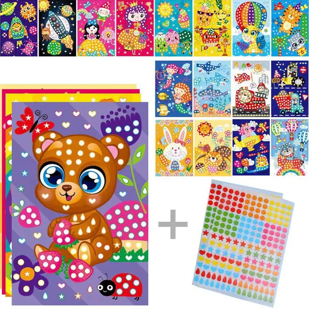 Children Dot Coloring Book DIY Color Dot Cartoon Animal Drawing Mosaic Puzzle Stickers Children Learn Creative Educational