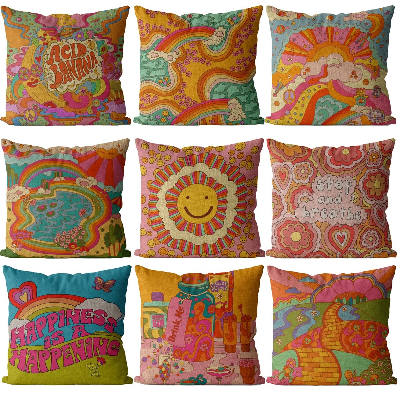 Hand-painted linen pillow lining with hand painted pattern 45x45Cm square car cushion lining for home decoration 1 side print
