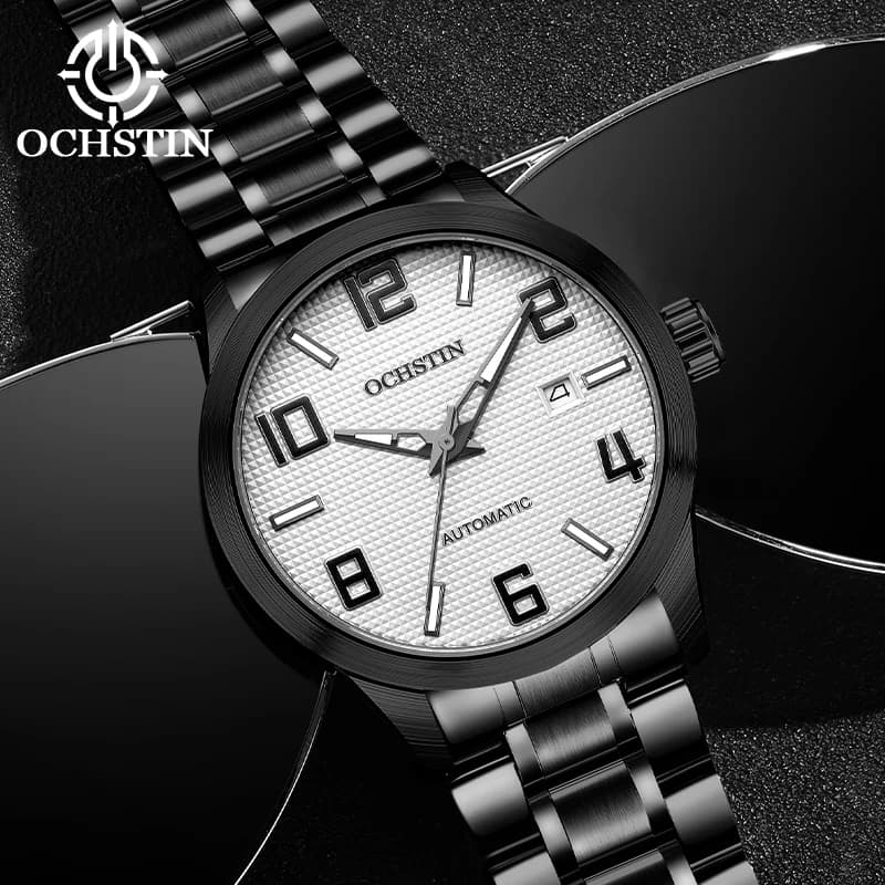 OCHSTIN Man Polished Durable Steel Link Bracelet Clock Men's Automatic Self-winding Mechanical Movement Male Wristwatch