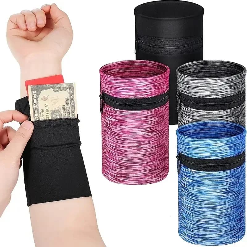 Mini marsupio da polso unisex in cotone con cerniera per fitness, sport, corsa, palestra, ciclismo - Fascia portamonete sicura