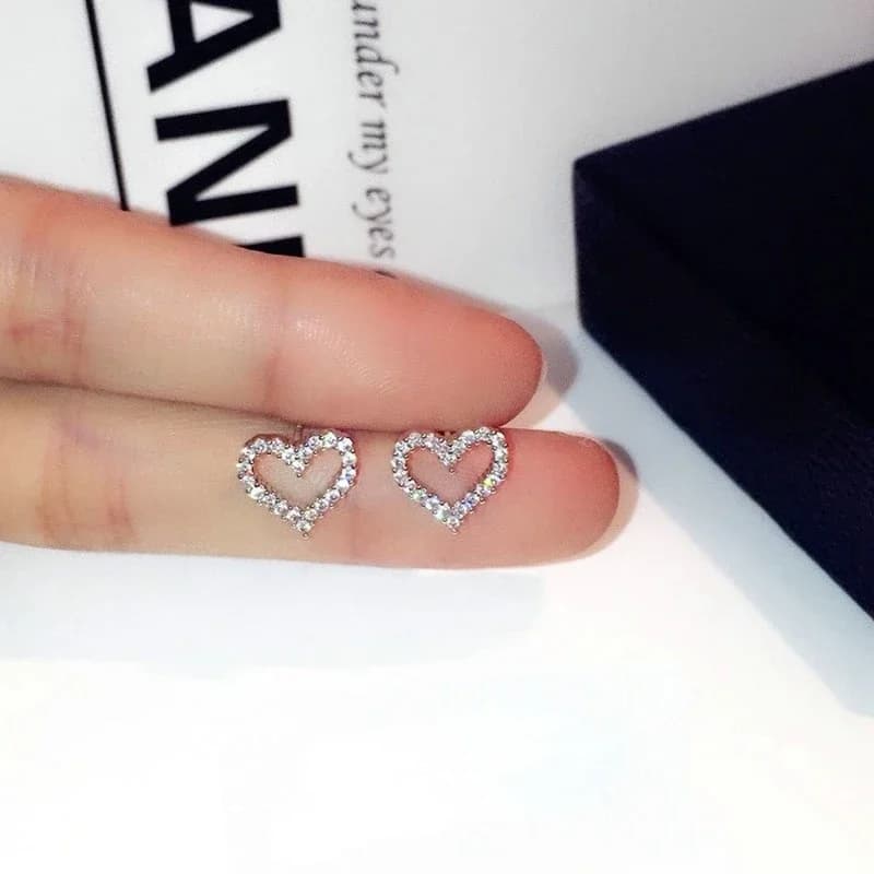 Orecchini Coreani in Argento S925 con Cuore e Zirconi Brillanti, Gioielli alla Moda per Donne, Tendenza 2022