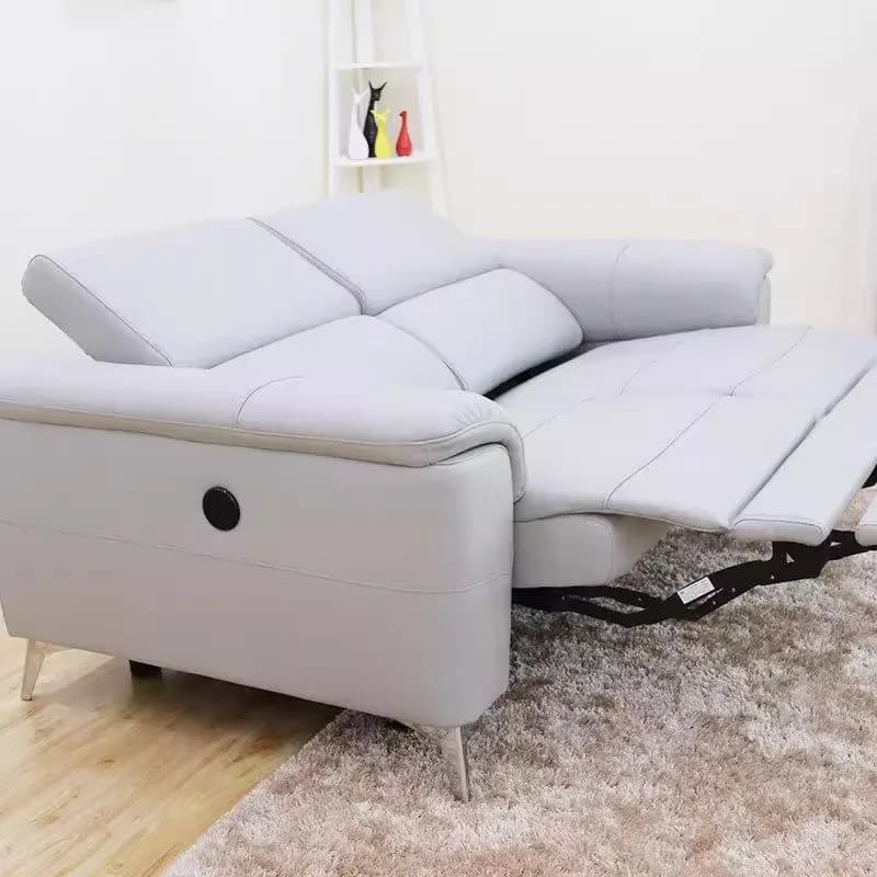 Divano moderno reclinabile in vera pelle - Divano reclinabile con poggiatesta regolabili, altoparlanti Bluetooth, USB, portabicchieri