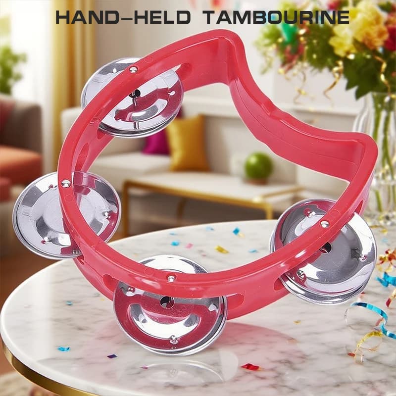 Tamburo a campana a mano a forma di mezza luna con tamburello per performance karaoke, feste, stile libero, danza portatile