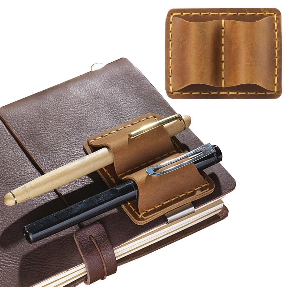 Vintage Multi-functional Genuine Leather File Folder with Pen Holder Traveler Journal Notebook Organizer